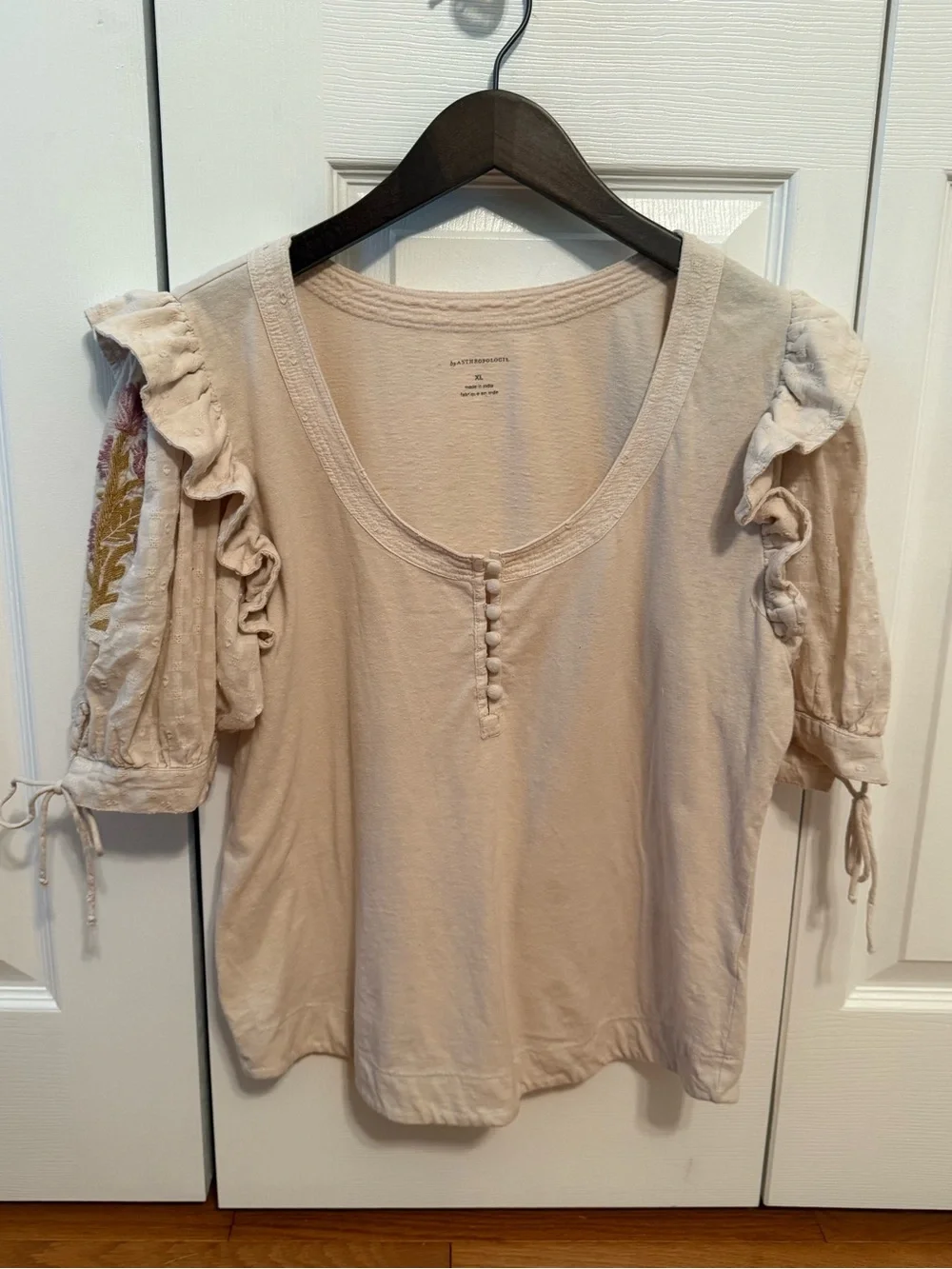 By Anthropologie Embroidered Puff-Sleeve Top